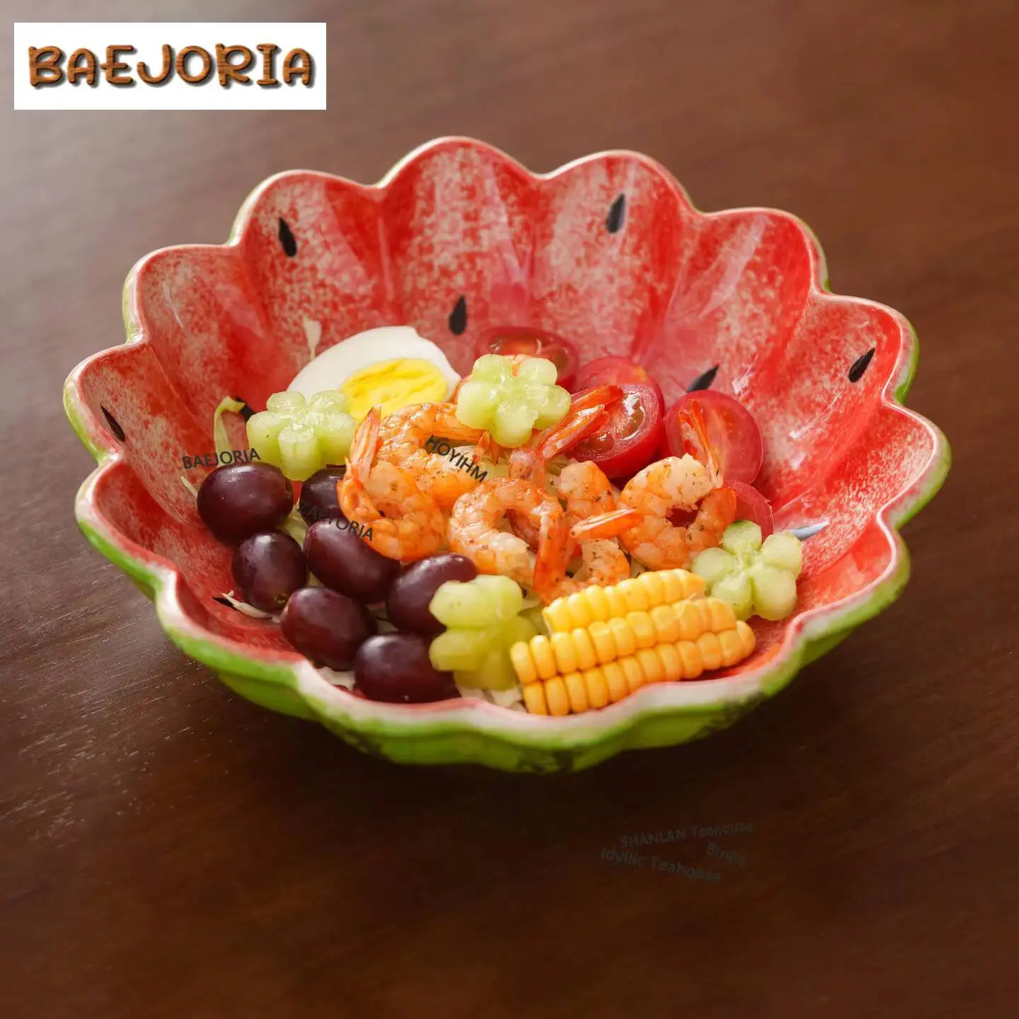 Hand-painted Watermelon Petal Plate Household Ceramic Dessert Plate Fruit Salad Plate Commercial Underglaze Colour Tableware