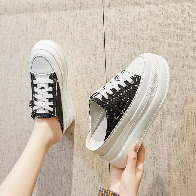 9 سنتيمتر النساء الصيف الخريف النعال الجديدة منصة إسفين كعب أحذية الشاطئ الشرائح الإناث البغال أحذية رياضية موضة قماش النعال