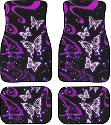 Car Floor Mats Cute Butterfly Purple Print Universal Fit Auto Carpet Set of 4 Front Rear Liners Protector