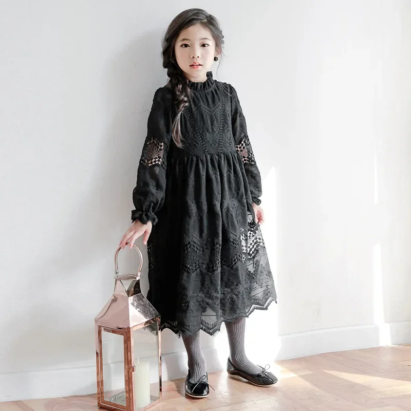 Baby Princess Dress Fashion Kids Dresses For Girls Ball Gown Toddler Teens Clothing Girls Party Black Lace Dress 4-14Yrs