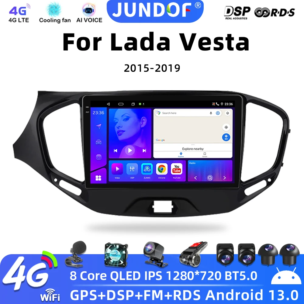 

JUNDOF 2din Android 13 Car stereo Radio For LADA Vesta Cross Sport 2015-2019 GPS Navigation Carplay Multimedia Video Player QLED