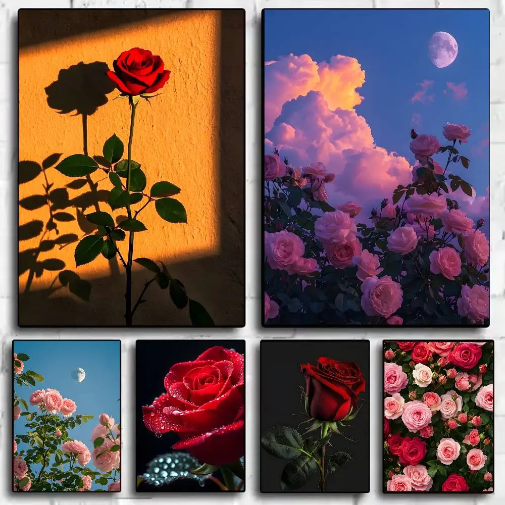 

Beautiful rose flower Poster HD home decor sticky wall waterproof home living room bar aesthetic decor