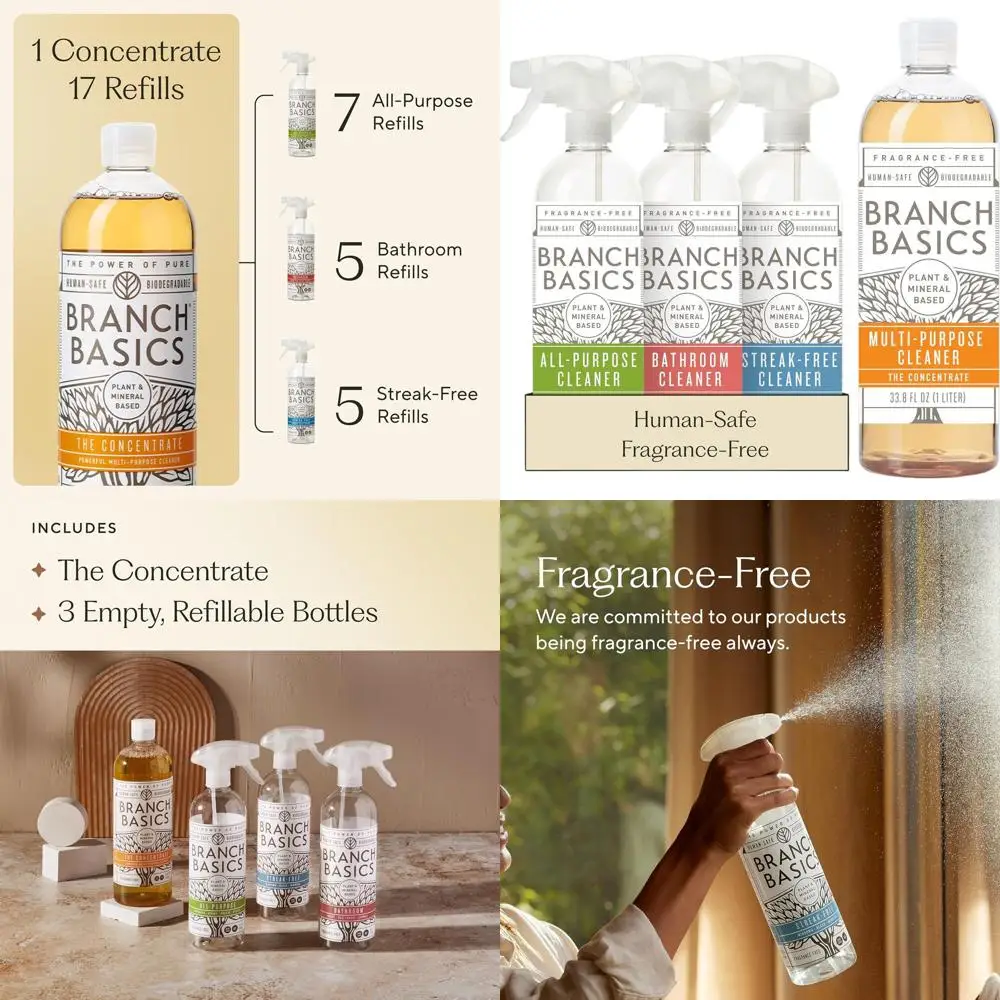 

Eco-Friendly Cleaning Kit: Multi-Surface, Glass & Toilet Cleaner Concentrate with 24 Oz Refillable Spray Bottles