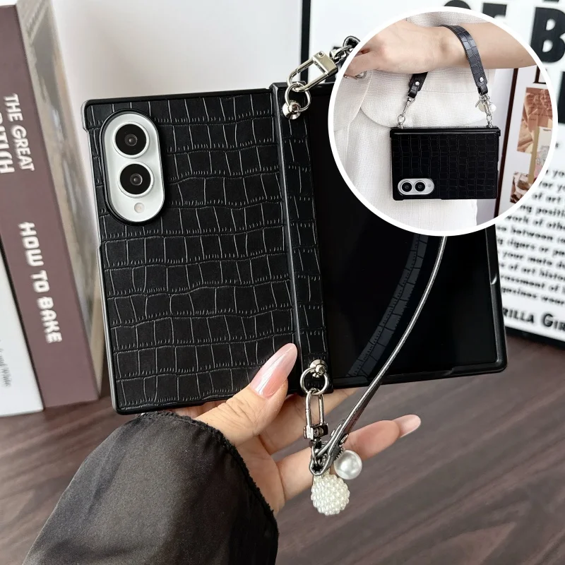 Wrist Strap Alligator Pattern PU Leather Phone Case for Samsung Galaxy Z Fold 8 7 6 5 4 3 Fold 8 Protection Shockproof Cover
