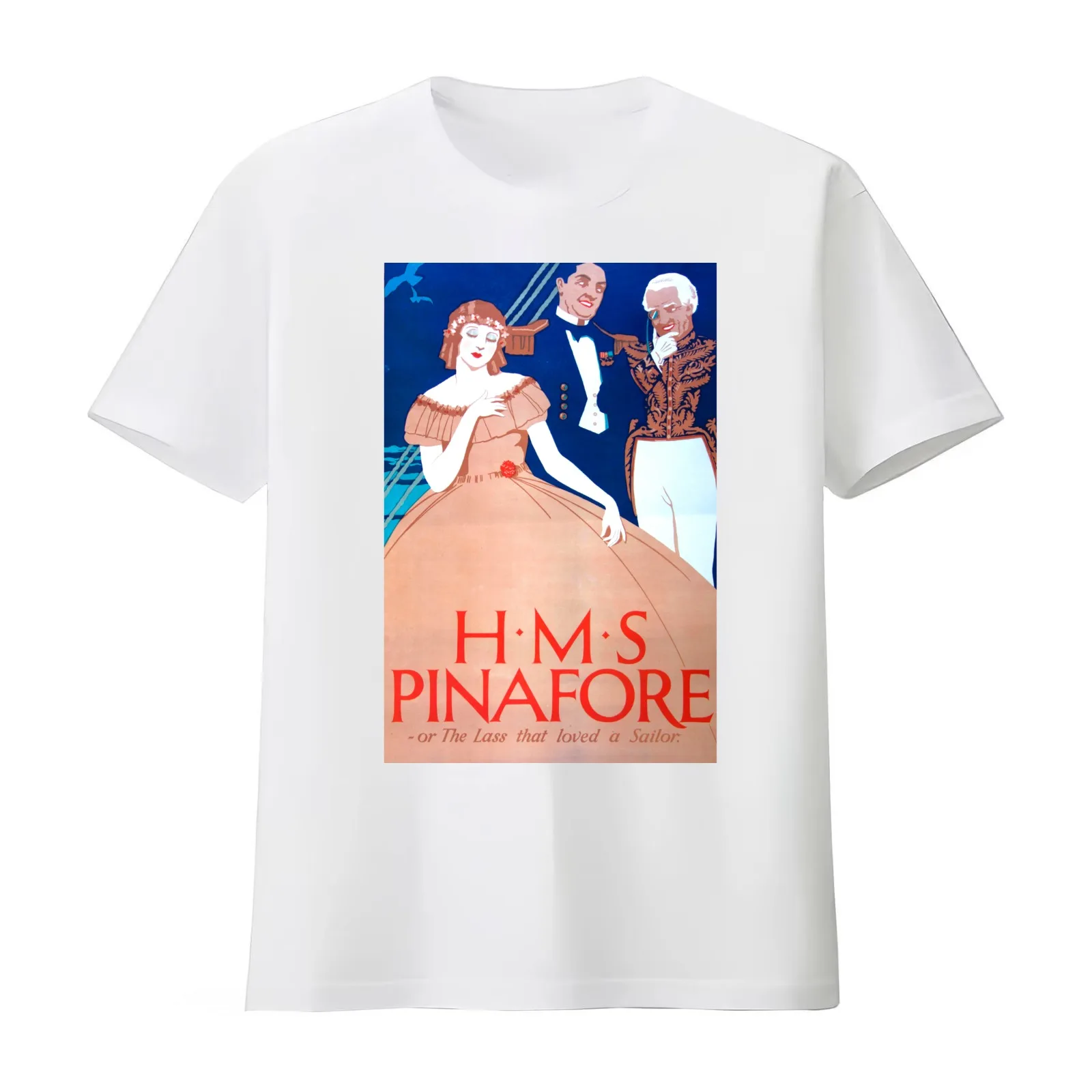 HMS Pinafore Gilbert and Sullivan Vintage Poster Opera T-Shirt Summer Casual Cotton Tee Oversized Streetwear Tops 100% Cotton