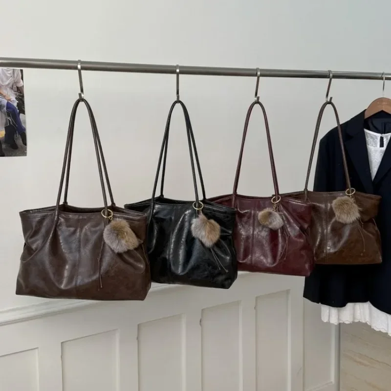 Women's Brown Vintage Oil Wax Leather Large Tote Shoulder Bag , for Daily Office, Streetwear, Weekend Travel, Shopping & Errands - view 6