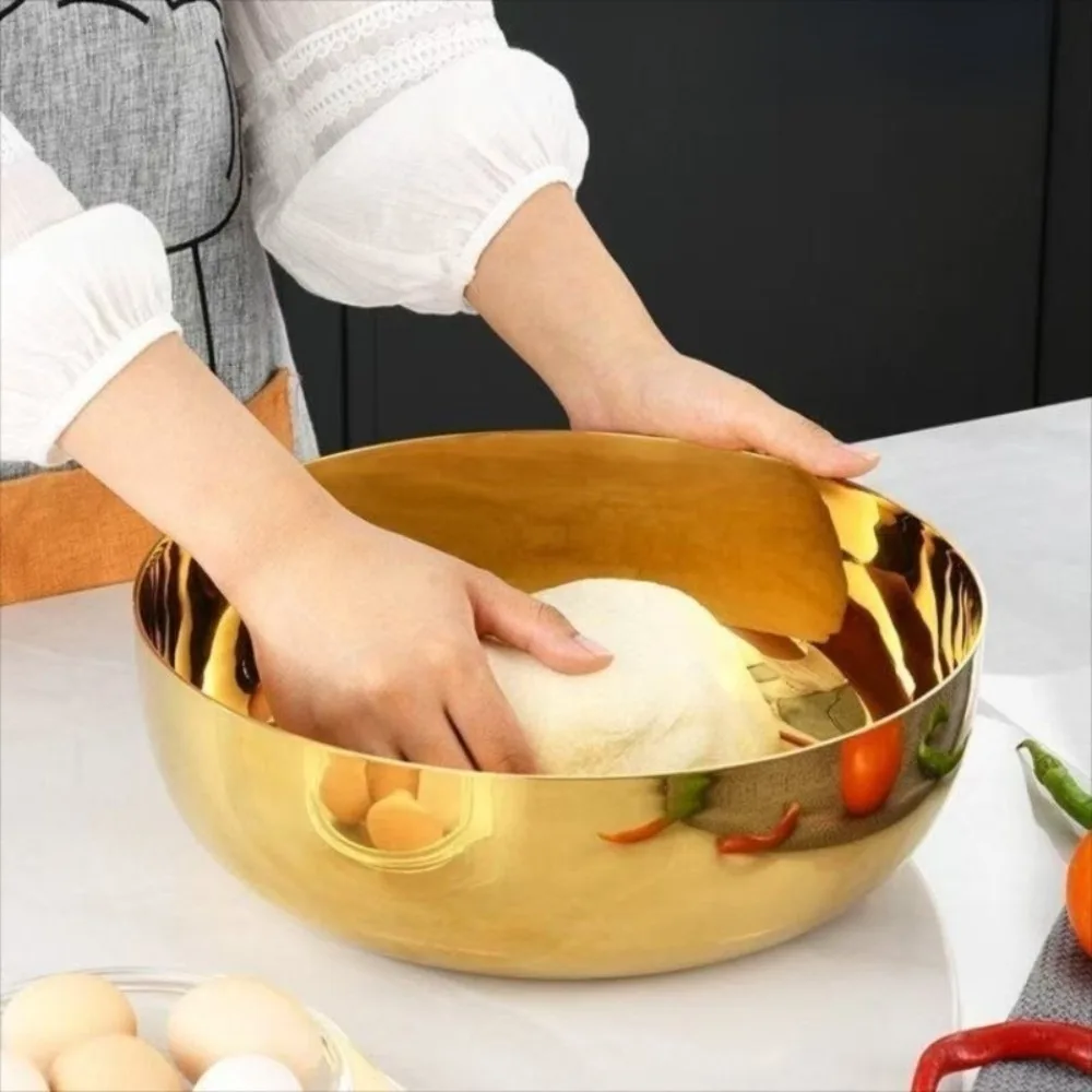Stainless Steel Flour Mixing Bowl without Lid Large Capacity Soup Salad Bowl Gold Silver Multi Purpose Cooking Basin