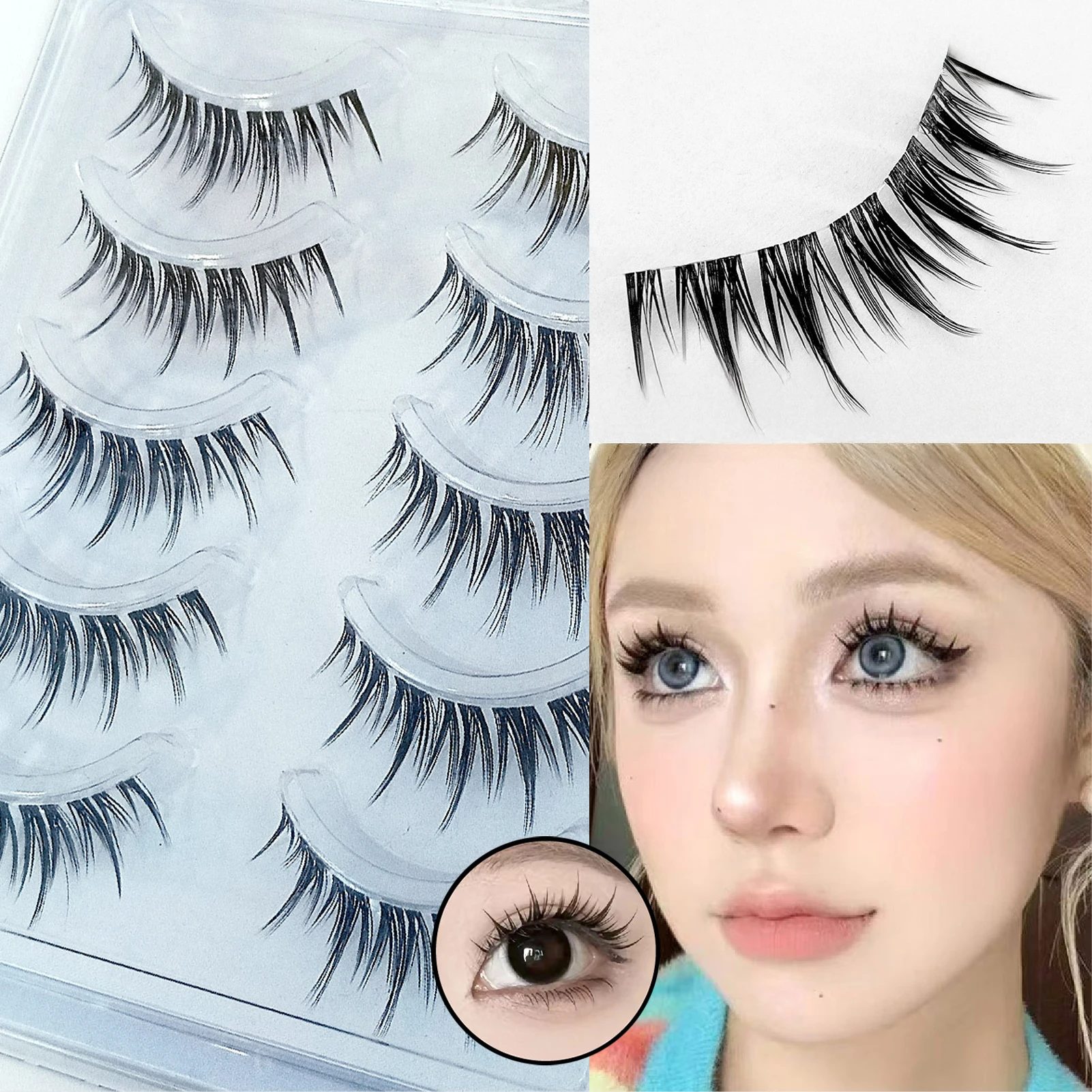 Diy cílios postiços mangá tiras completas cauda de peixe cluster cílios banda transparente natural macio diário cosplay cílios falsos suprimentos