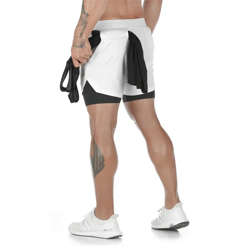 Pantalones cortos deportivos de doble capa para hombre, Shorts 2 en 1 de secado rápido para entrenamiento, gimnasio, trotar, Verano