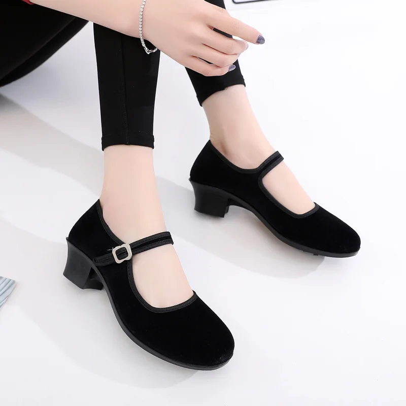 Wholesale High Quality Low Heel Black Canvas Velveteen Foam Dance Shoes