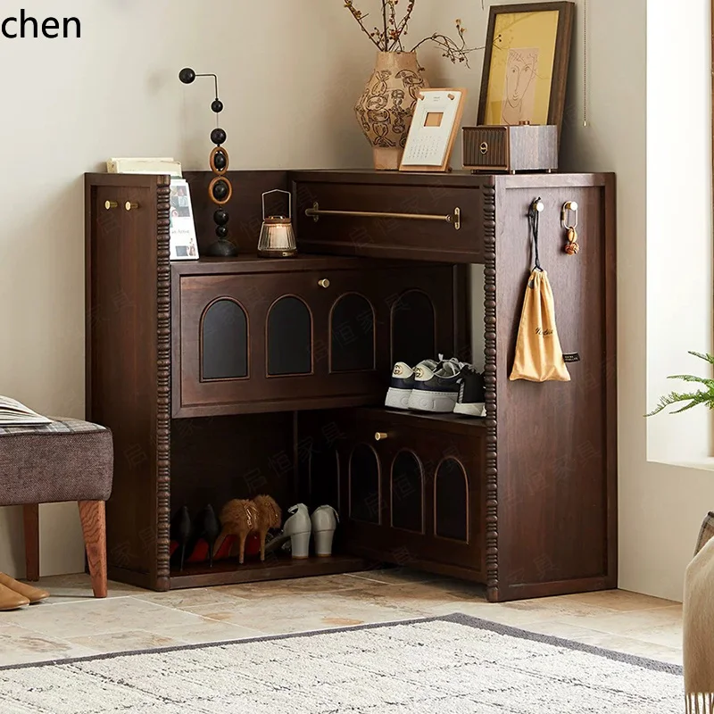 HT Solid Wood Entryway Shoe Cabinet Home Doorway Wall-Mounted Integrated Storage Expandable Storage Entryway Cabinet