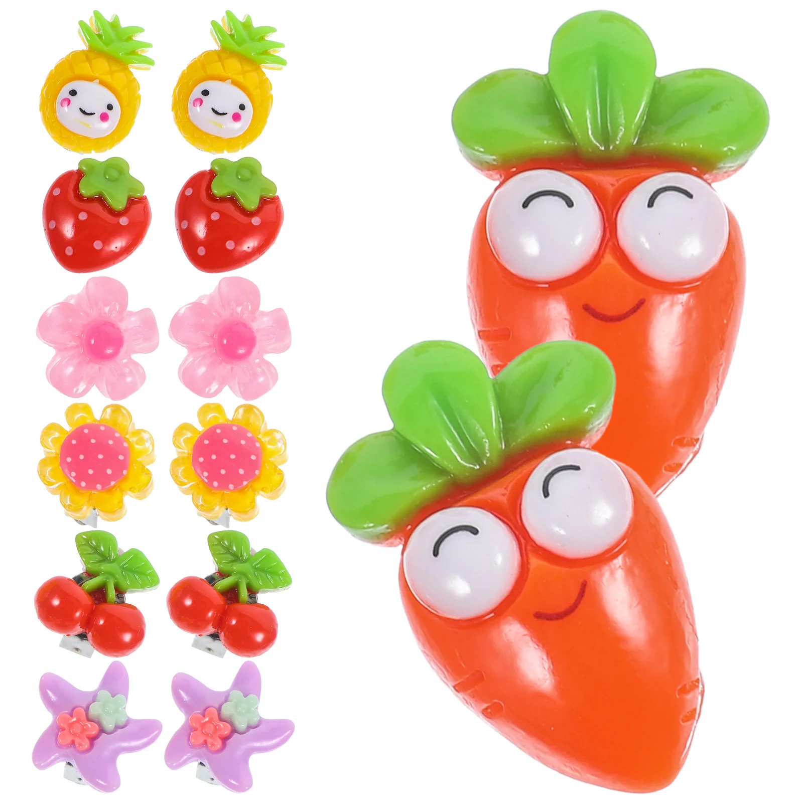 7 Pairs Children's Ear Clip Girls Toy Earrings Clip-on Little Festive Jewelry Fruit Kids Creative Jewelries Ornaments