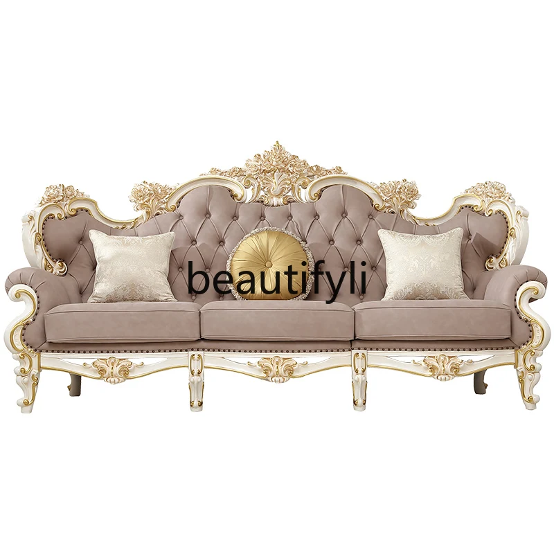 

Sofa combination solid wood carving flower luxury furniture cream wind Luo