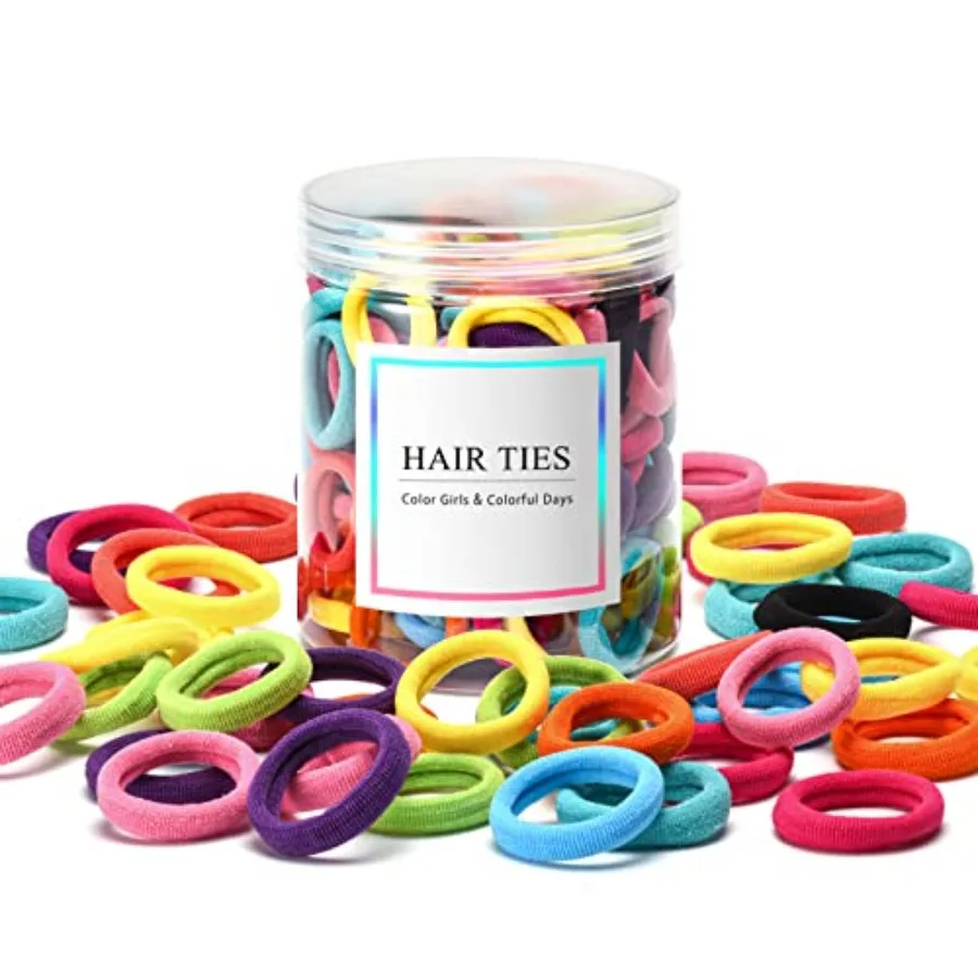 

100 Pcs Baby Hair Ties, Seamless Cotton Toddler Hair Ties for Girls and,Multicolor Small Soft No Damage Hair Elastics Ponytail