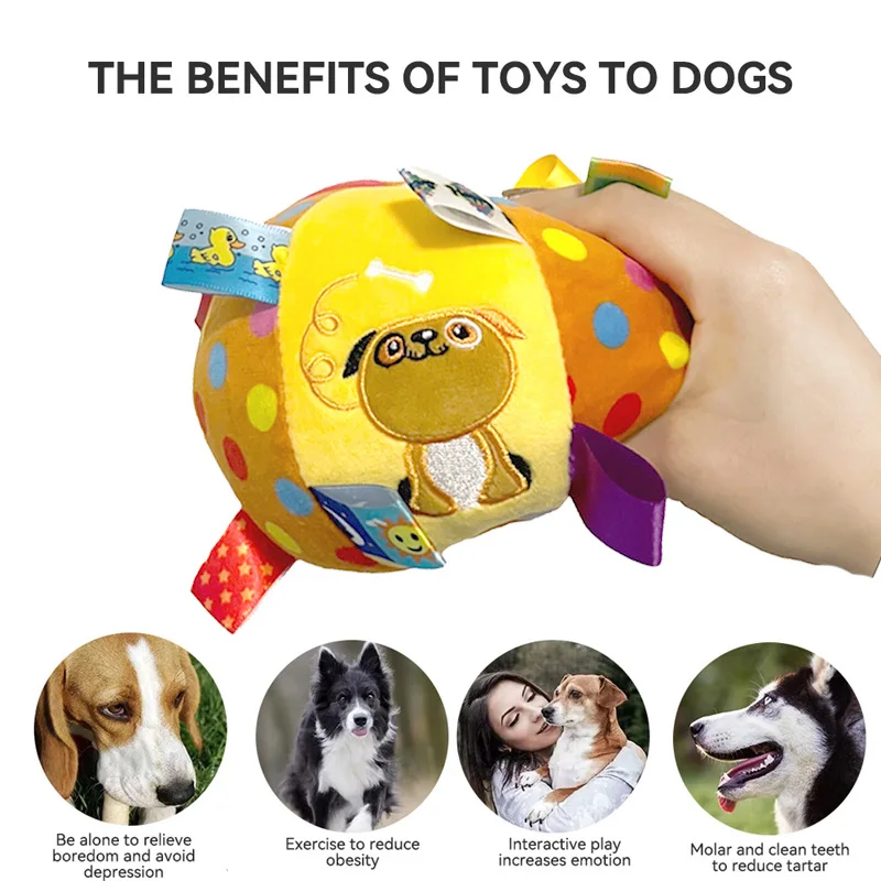 Plush Dog Vocal Toy Ball Funny Interactive Pet Toys with Bells Cleaning Tooth Chew Toy For Small Large Dogs Cats Puppy Plaything