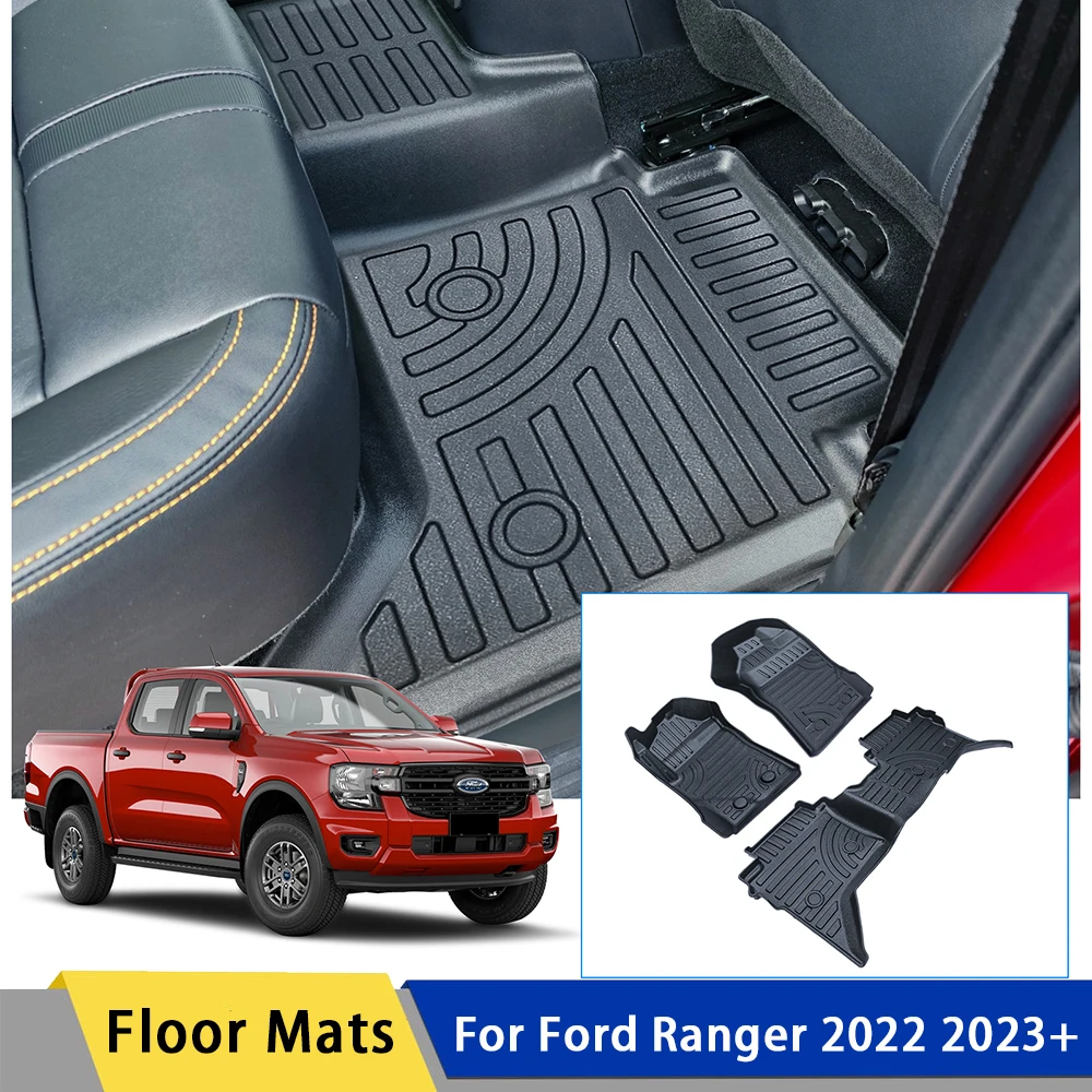 

Waterproof Non-slip TPE Foot Pads 3D Surround Floor Mats For Ford Ranger Raptor 2022 2023 Wildtrak XLT XLS Double Cabin Models