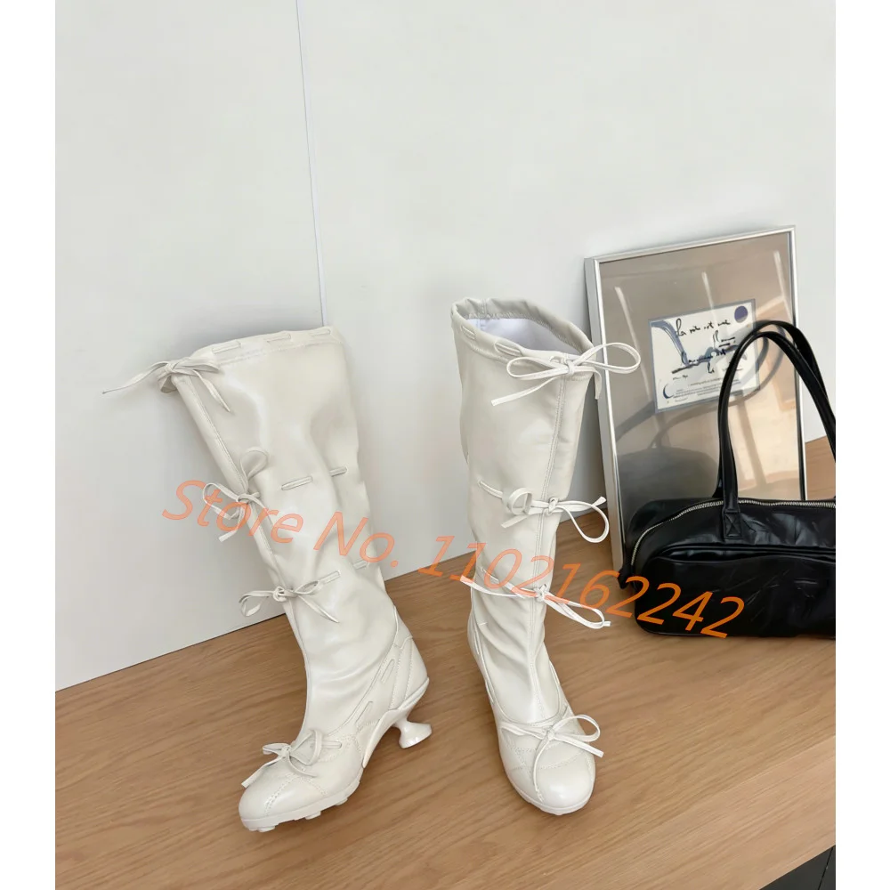 Bow-Tie Ballet Knee-High Boots Women'S Round-Toe Low-Heeled Leather Stretch Boots Fashion Runway Summer Modern Women'S Boots 46 view 3