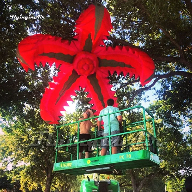 2m/3m Hanging Large Serrated Inflatable Flower Air Blow Up Starfish-shaped flower With LED Light For Party Decoration