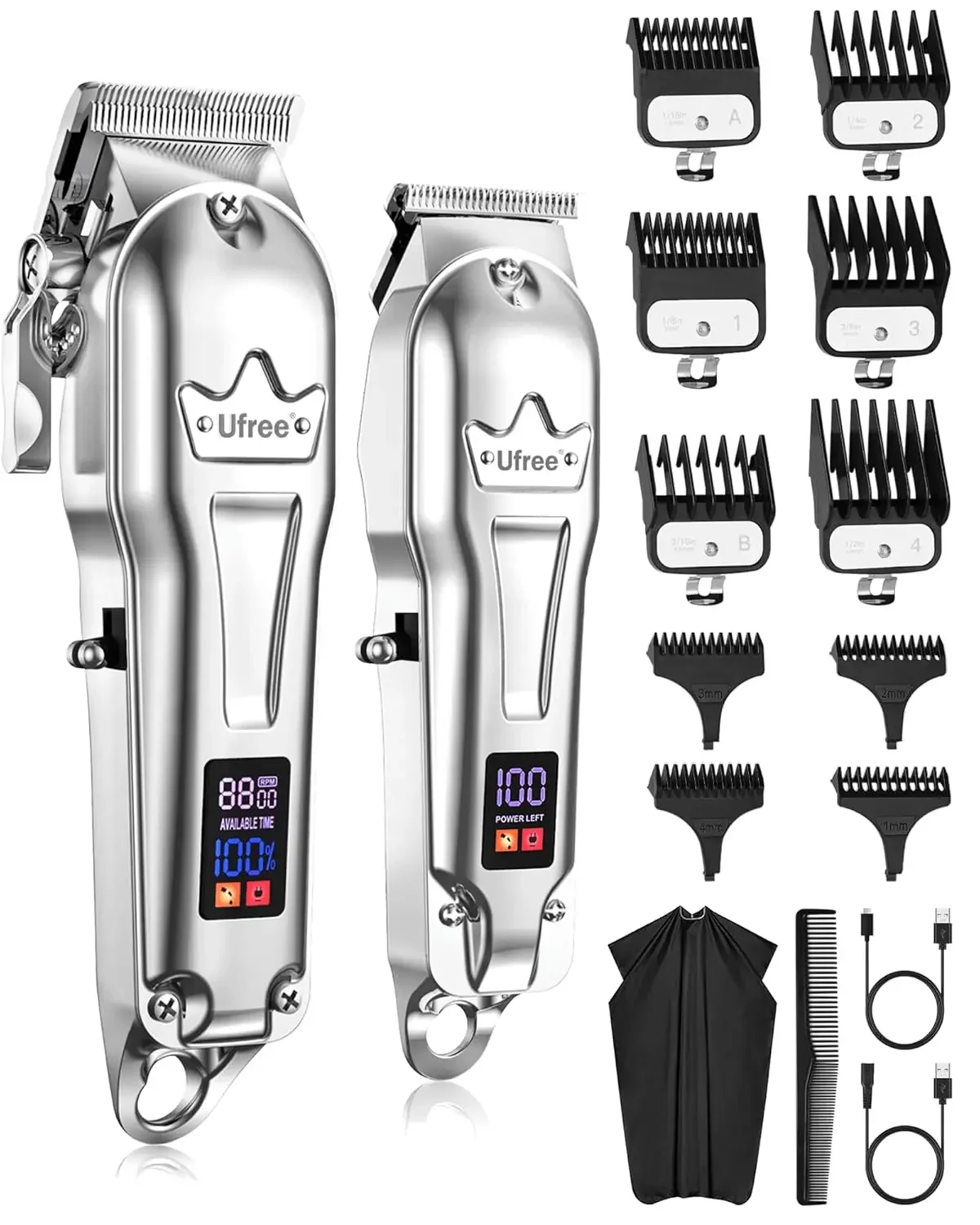 Professional Hair Clippers for Men, Cordless Metal Barber Clippers and Trimmers Set, Clippers for Hair Cutting Kit with LC