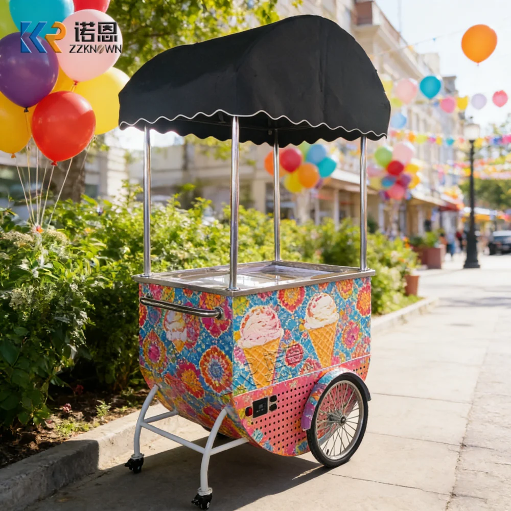 Portable Ice Cream Cart Premium Dessert Kiosk Snack Coffee Street Outdoor Mobile Dessert Push Cart For Street Festival