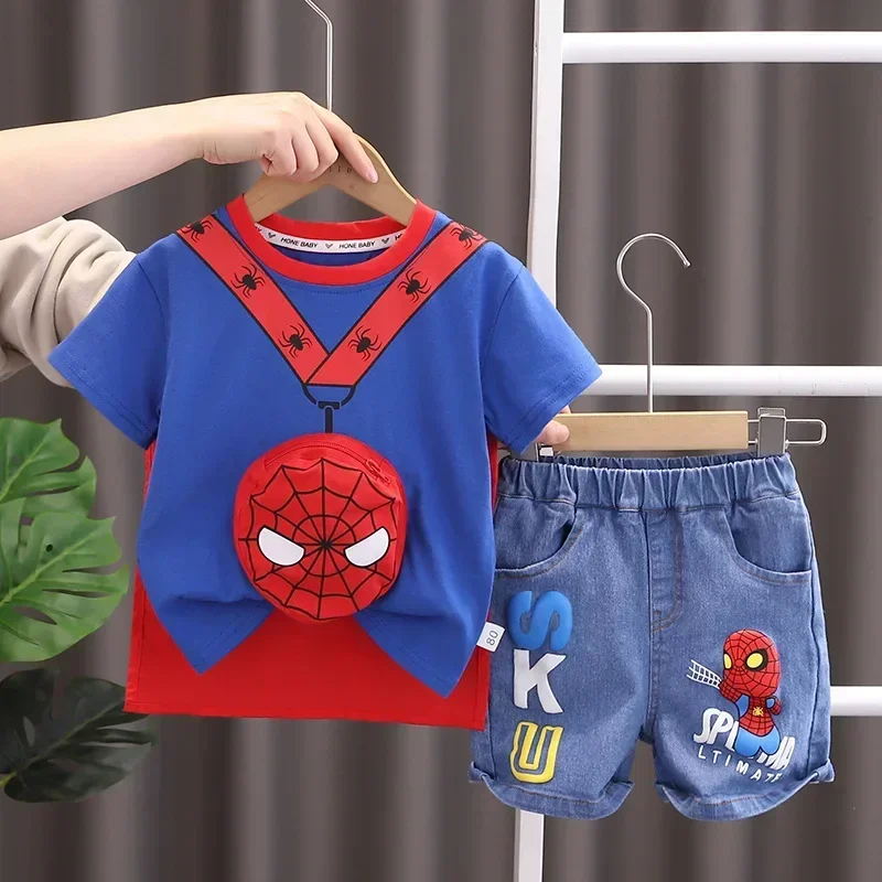 2024 Summer Baby Boys Spiderman t-shirt manica corta + Jeans set vestiti abbigliamento moda per bambini abiti abiti sportivi per bambini