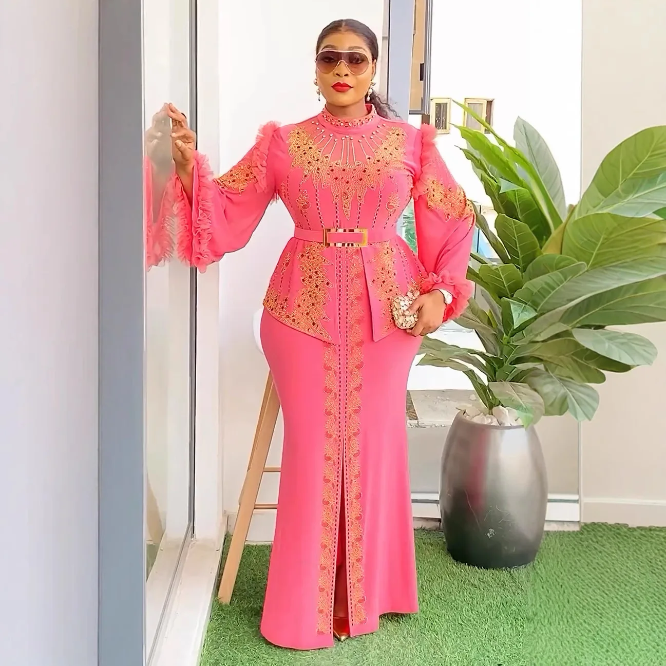 

Elegant African Evening Party Dresses for Women Muslim Wedding Dress Abaya Dubai Kaftan Diamonds Ankara Dashiki Africa Clothing