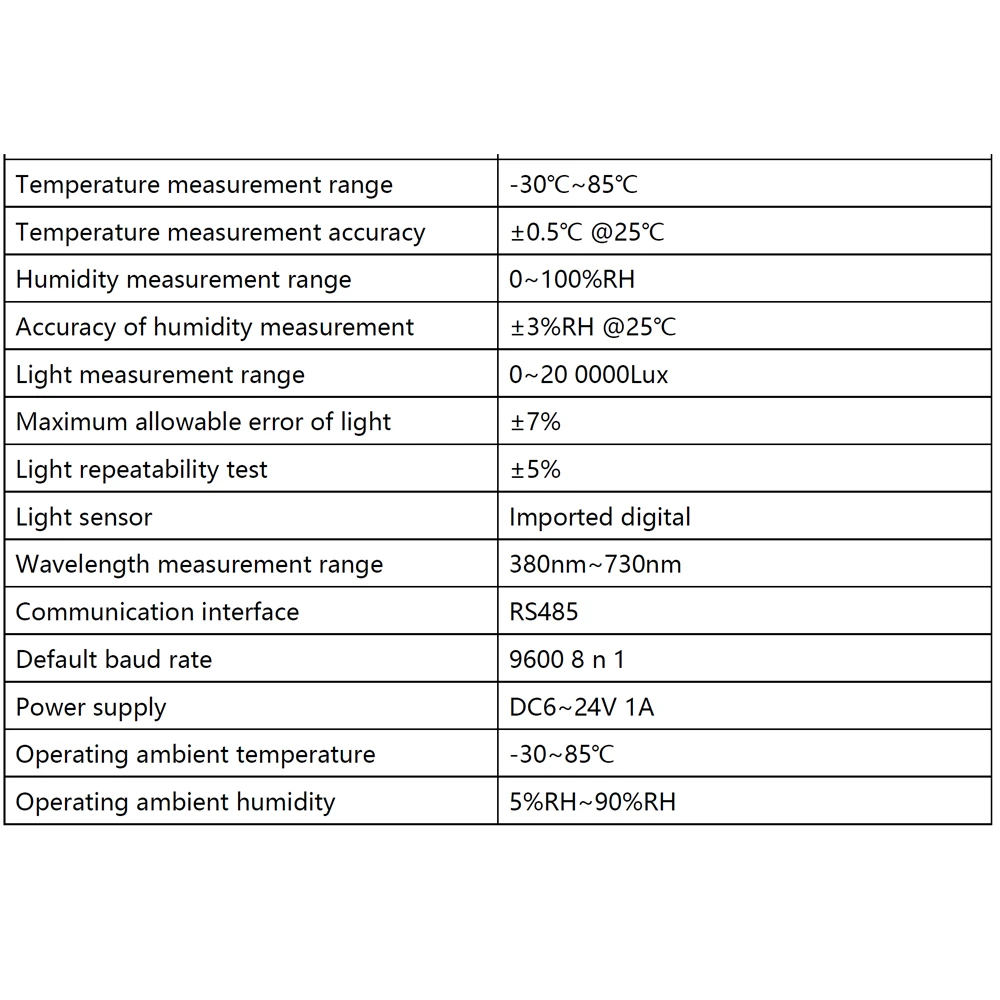 Outdoor Temperature Humidity 0-30m/s Wind Speed Sensor Module 0-200000LUX Illuminance Transmitter Waterproof Modbus-RTU RS485