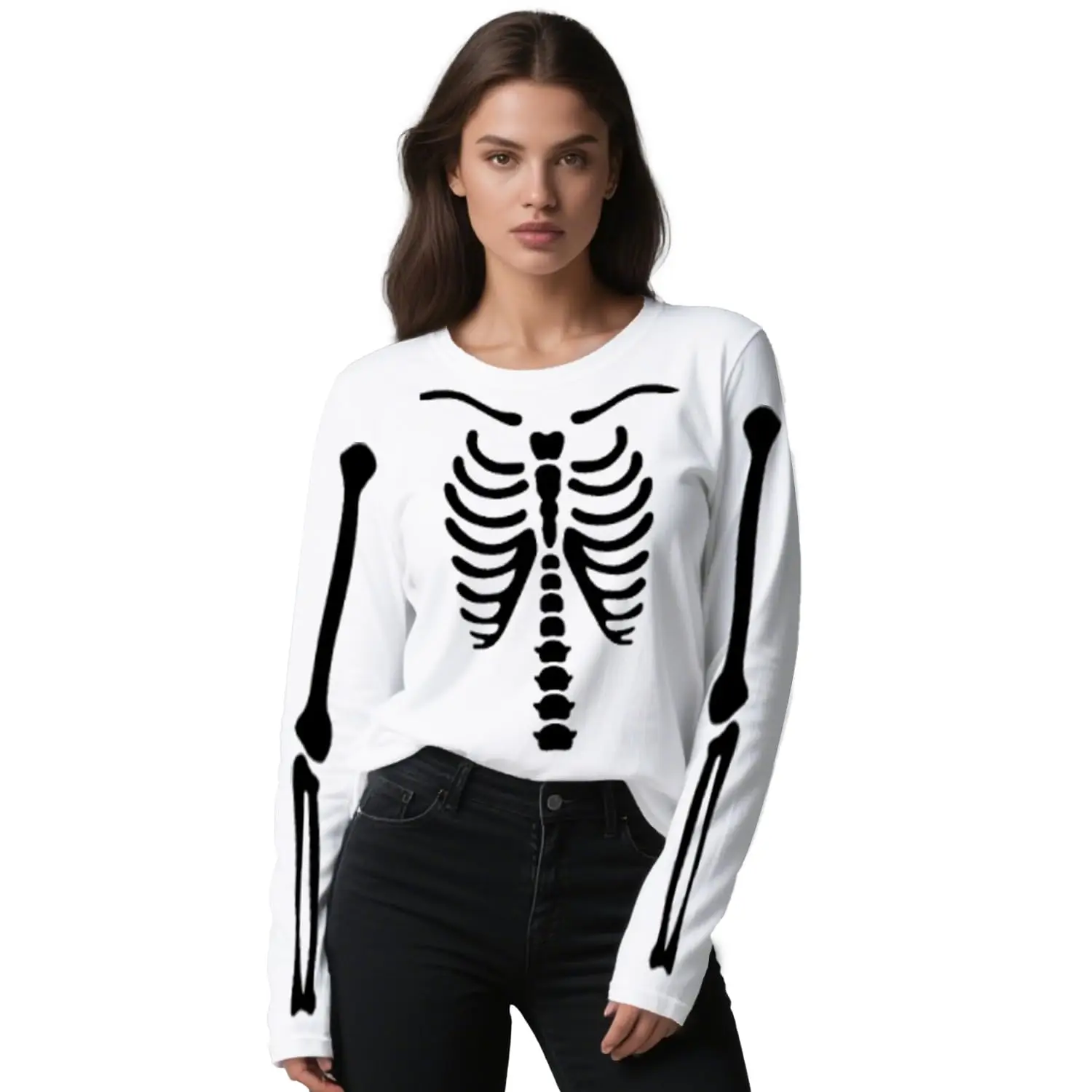 MINISO الوافدين الجدد هالوين الوالدين والطفل الملابس دور اللعب الهيكل العظمي طويلة الأكمام الضلع قفص تي شيرت هالوين حفلة المحملة القمم #2