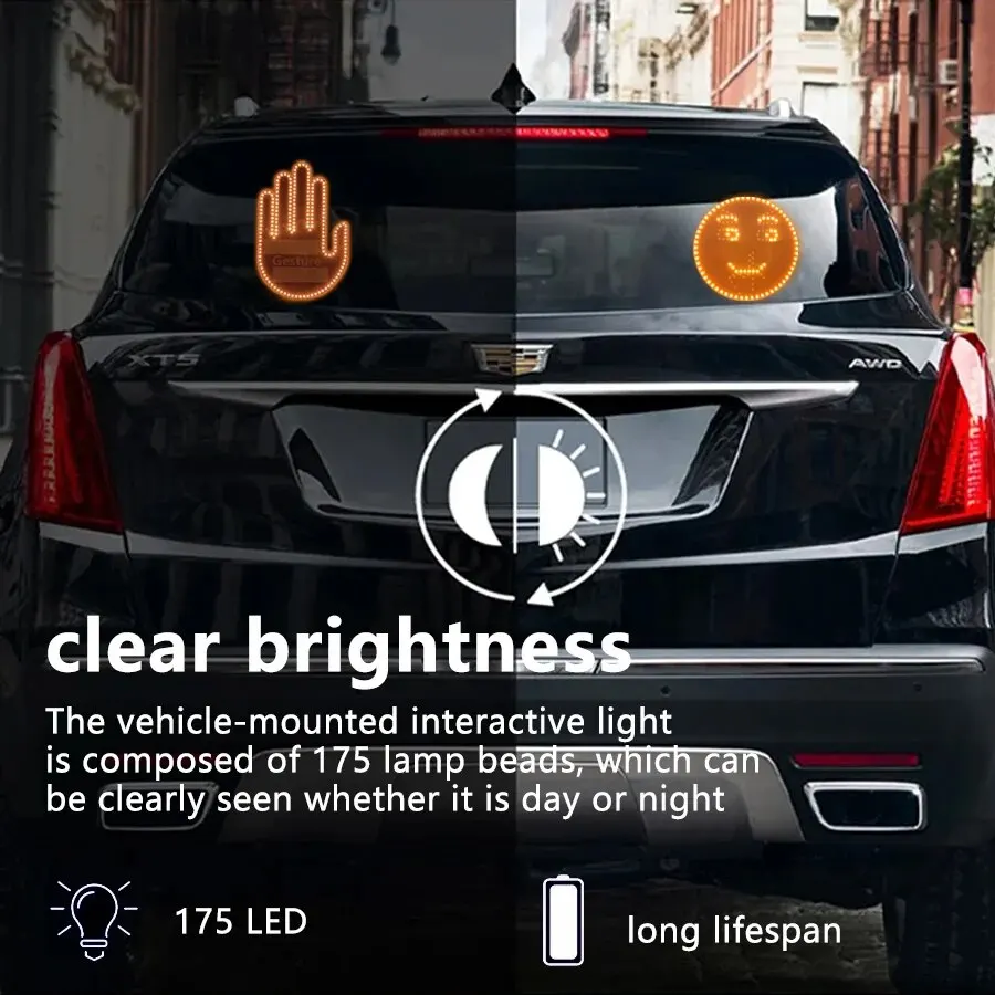 AmmToo-Luz LED de expresión divertida para coche, luz de dedo con control remoto, señales de Rage de carretera, gesto medio, lámpara de mano, pegatina, Panel de brillo