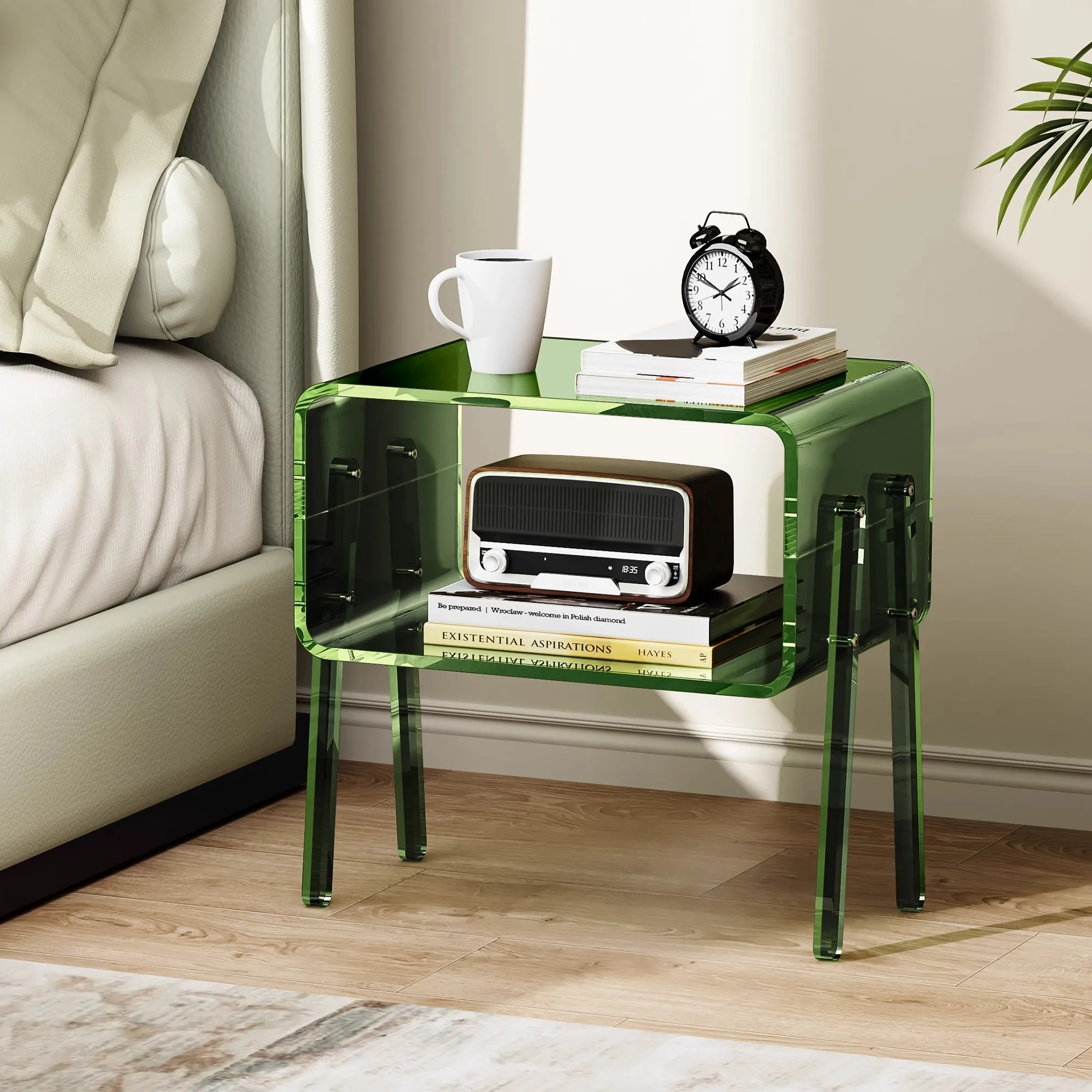 

#q for Acrylic Nightstand, Transparent Side Table for Bedroom, Minimalist Design with Storage Shelf, Stylish for Home Decor*