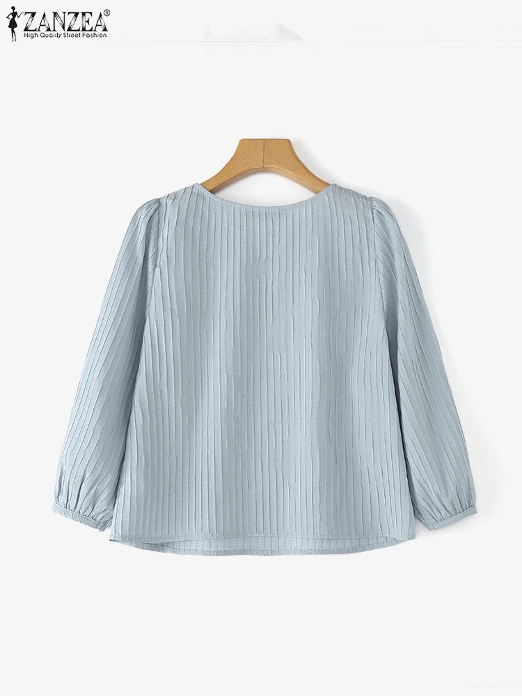 Zanzea blusa sólida feminina casual três quartos topos 2025 ol senhoras escritório pulôver verão solto o pescoço túnica oversized