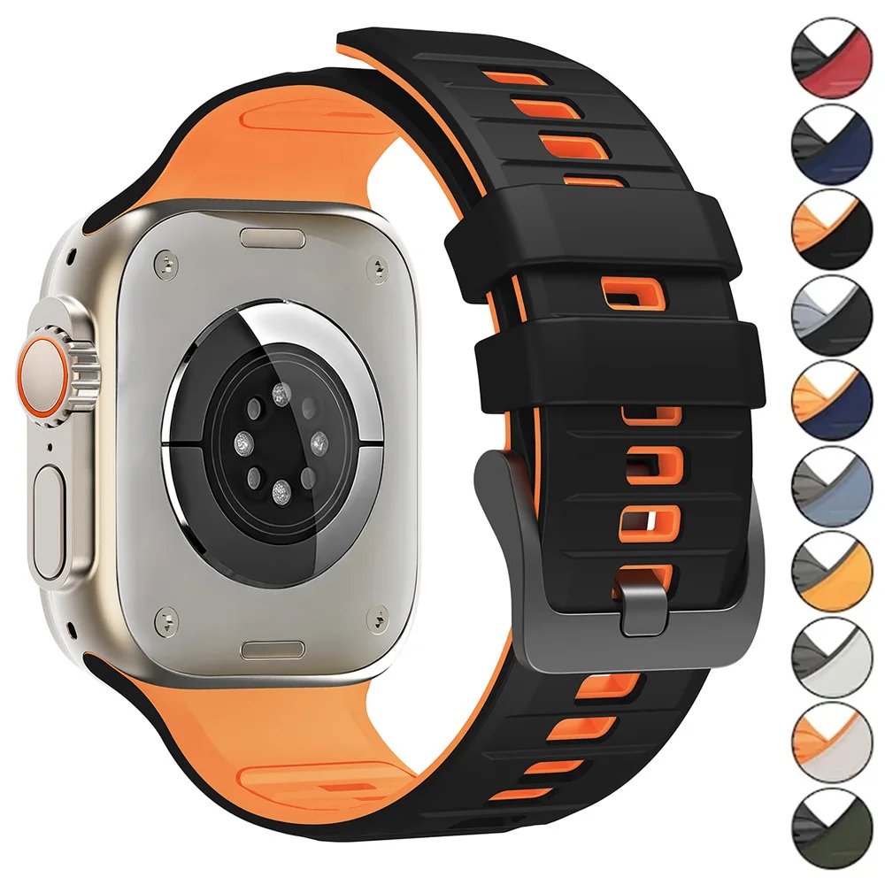Two-tones Silicone Strap for Apple Watch Ultra 3/2 49mm 45 44 42 46mm Sports Band for Iwatch 11 10 9 8 7 6 SE3 Smart Accessories