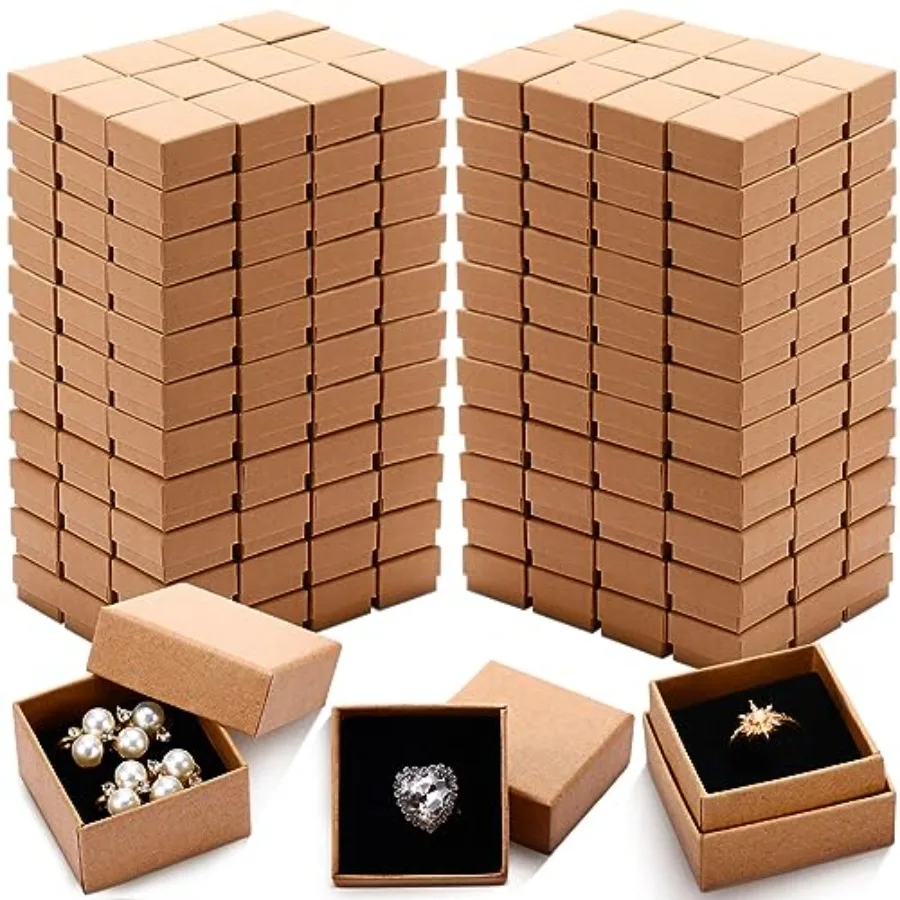 

120 шт. Маленькие коробки для колец оптом 2 x 2 x 1,2 дюйма Подарочные коробки из крафт-картона с крышками для серег Квадратная упаковка Versa