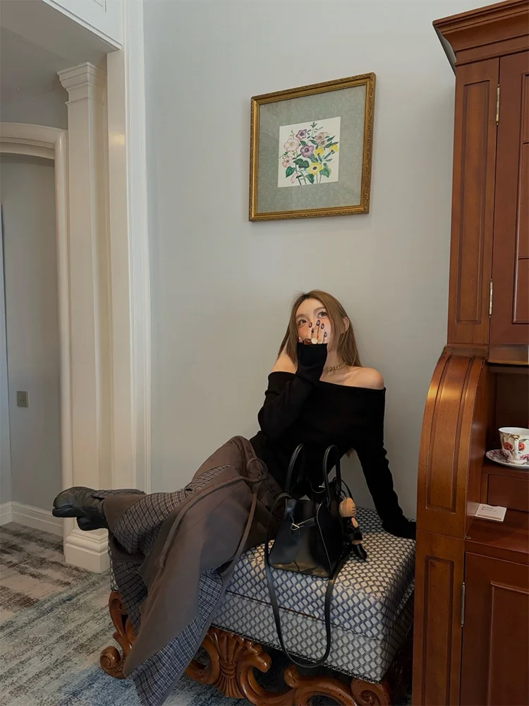 

Женский вязаный топ на одно плечо MSKIN6, облегающий, из смесовой шерсти, с длинным рукавом, мягкий, удобный, для делового и повседневного стиля, зимняя мода