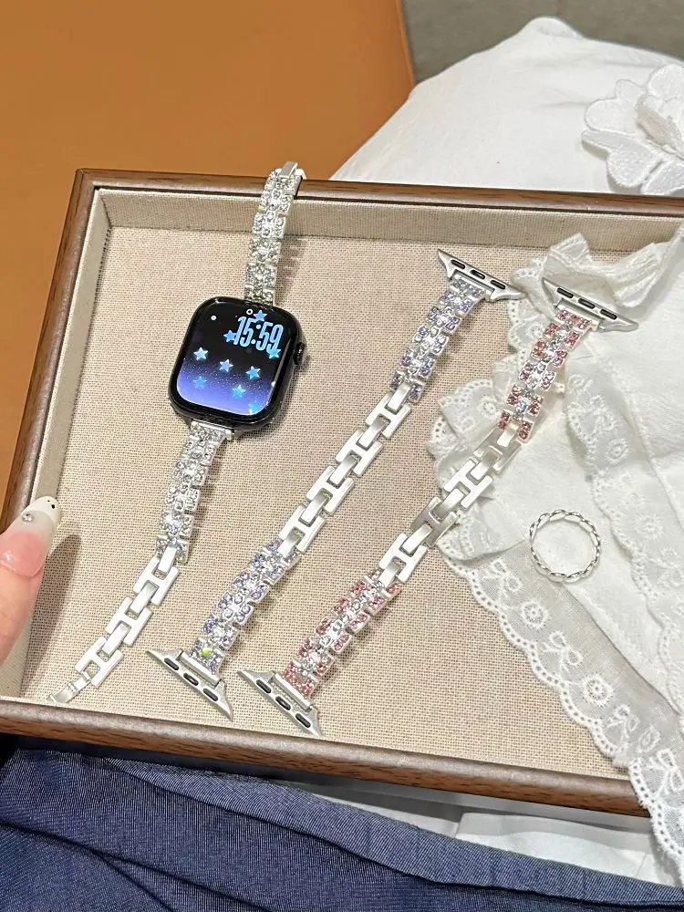 

Bling Diamond Watch Bands for Apple Watch Band 38 40 42 44 45 46 49mm Smartwatch Dressy Metal Bracelet Strap for iWatch Correa