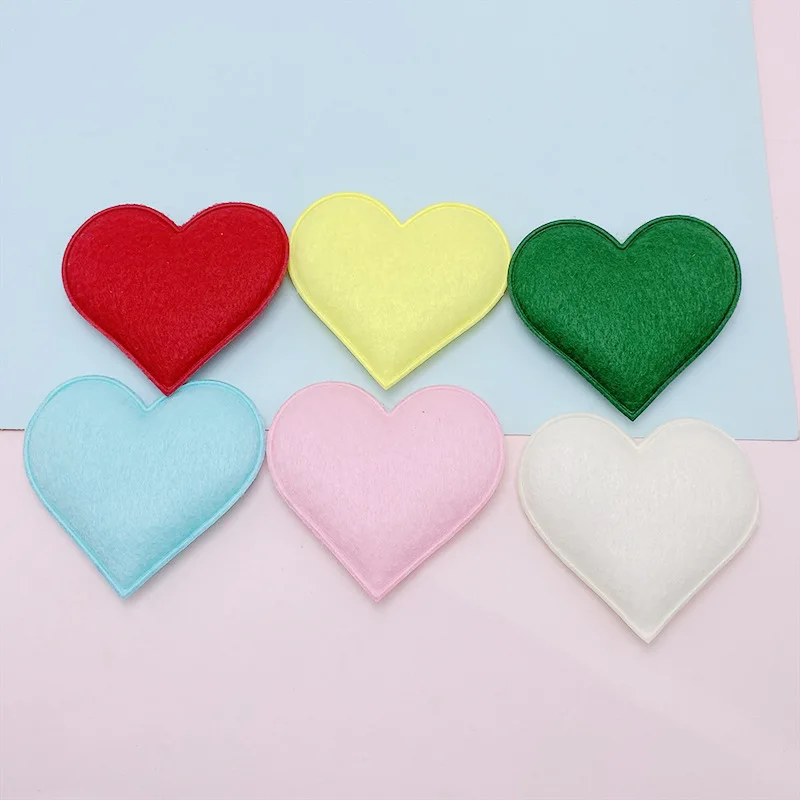 30Pcs 6.5*6CM Two Side Felt Heart Padded Appliques For Baby Clothes Sock Hat Sewing DIY Headwear Bow Accessories Patches