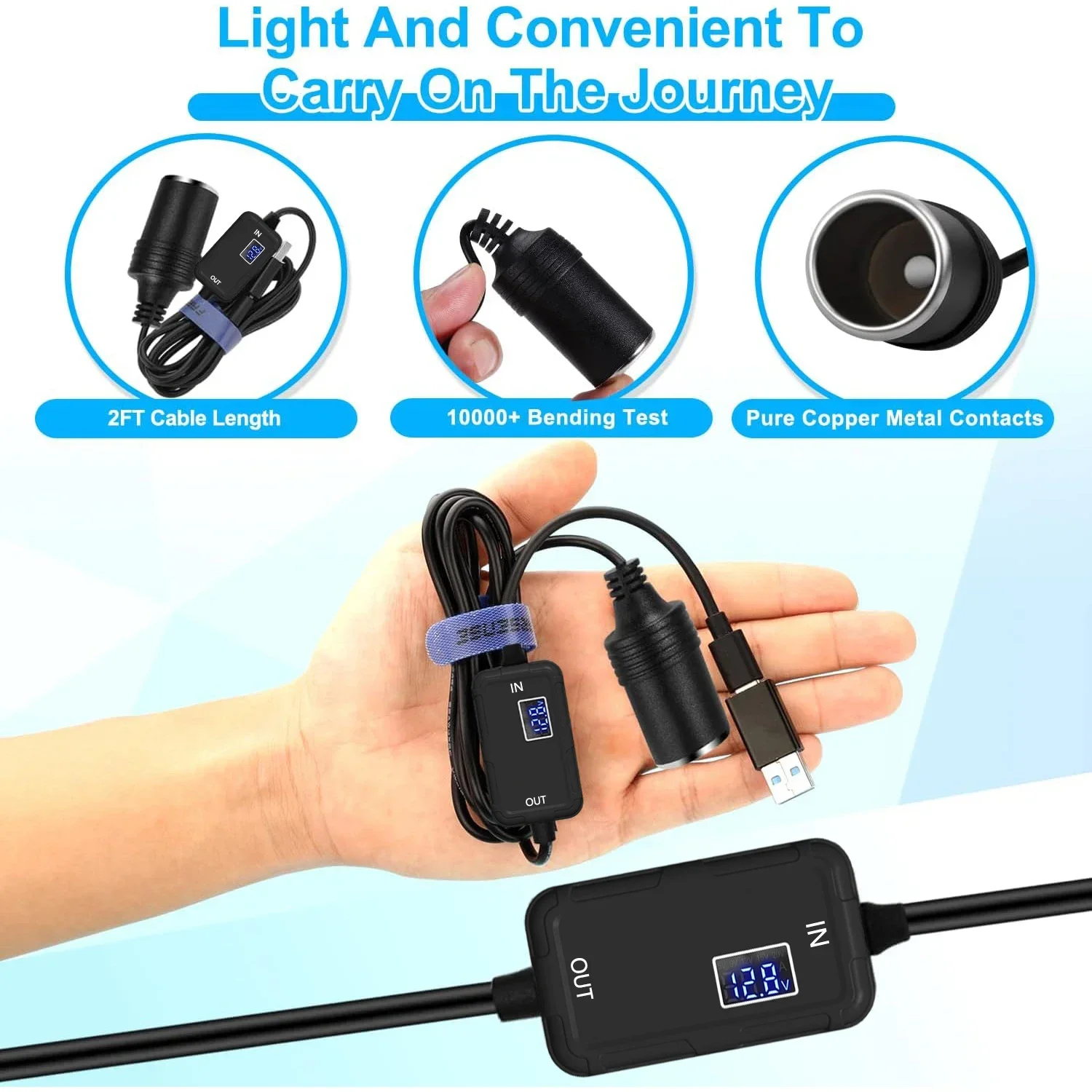 Digital Type-C To Cigarette Lighter Female Socket 5V To 12V Step-up Voltage Converter Power Adapter PD Cable Extender Cable