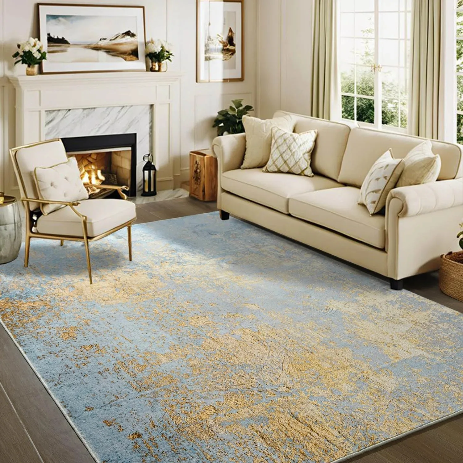 NOAHAS Faux Cashmere Printed Carpet Abstract Collection Rugs Soft Modern Rugs Living Room Bedroom Home Decor Indoor Rugs