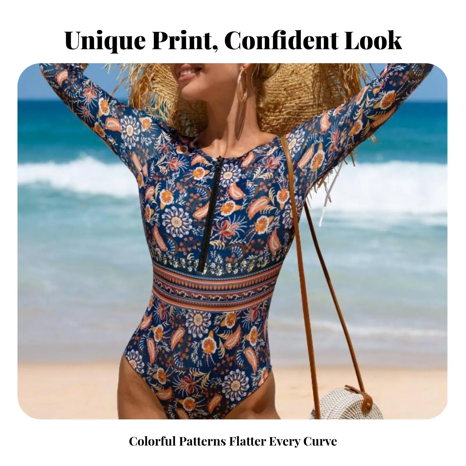 

Цельный купальник с длинными рукавами и цветочным принтом, с защитой от солнца, на молнии спереди