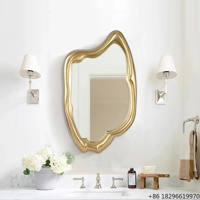 Vintage Gold Wooden Irregular Wall Mirror Luxury Decorative Makeup Mirror For Modern Home Living Room Wall Decor