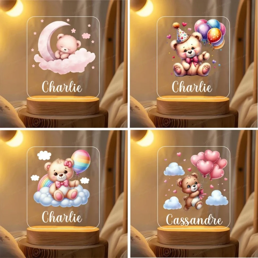 

Персонализированный детский ночник с медведем, акриловая лампа на заказ, украшение для детской спальни, подарок на день рождения и Рождество для новорожденных