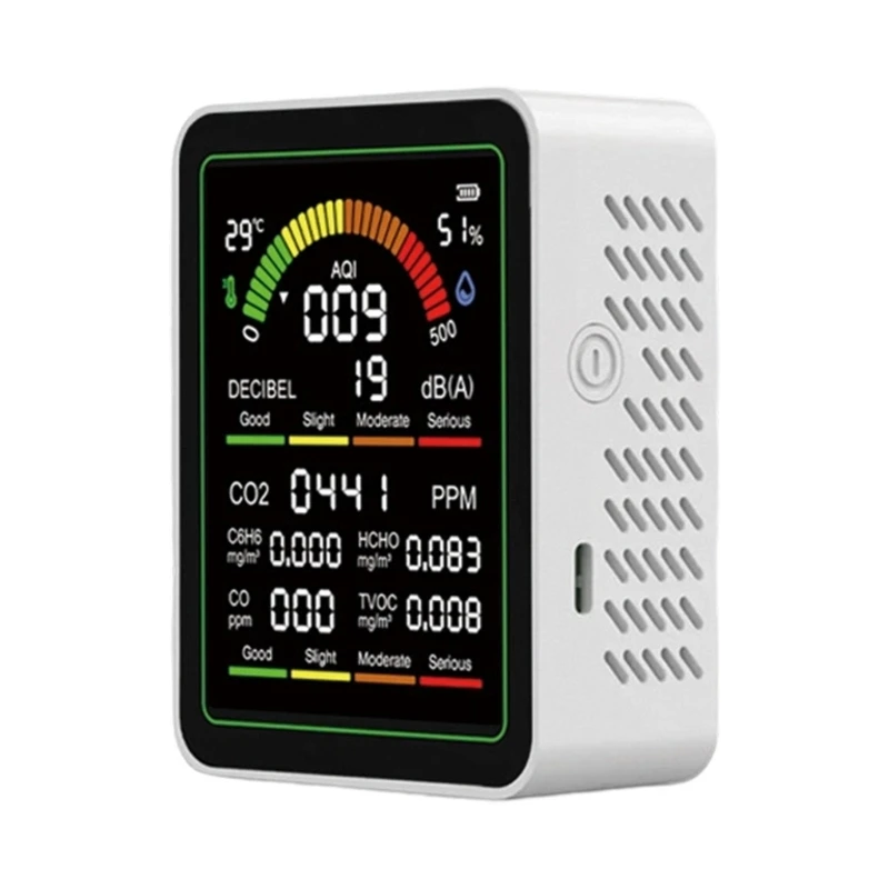  Multifunctional Air Detectors Measuring CO CO2 C6H6 Formaldehyde TVOC Temperature Humidity And Noise Level
