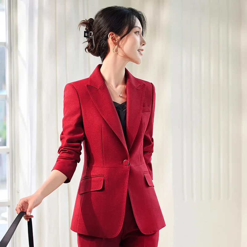 Business Suit Women2024New Autumn Red Two-Piece Suit Temperament Goddess Style Workplace Formal Suit Work Clothes