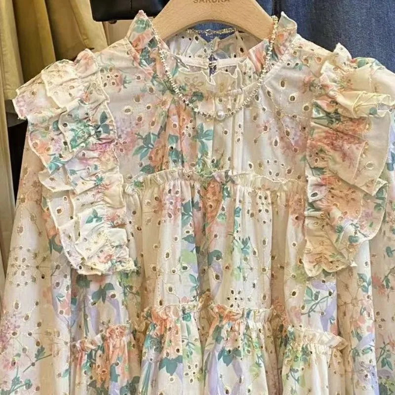 OCEANLOVE Print Floral Women Shirts&blouses Puff Sleeve Spring Summer Blusas Mujer Romantic Korean Fashion Sweet Camisas