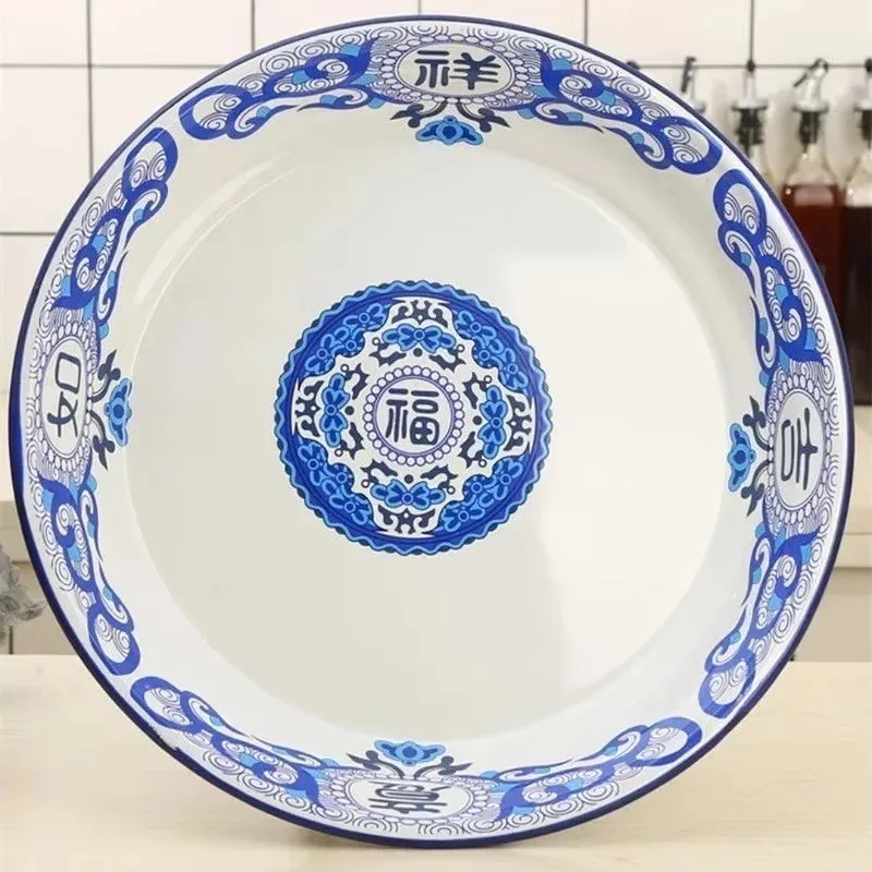 40cm Thickened Enamel Tea Plates Saute Spicy Chicken Iron Porcelain Plates Soup Plate Fish Plates Fruit Flower Bowls Salad Bowl