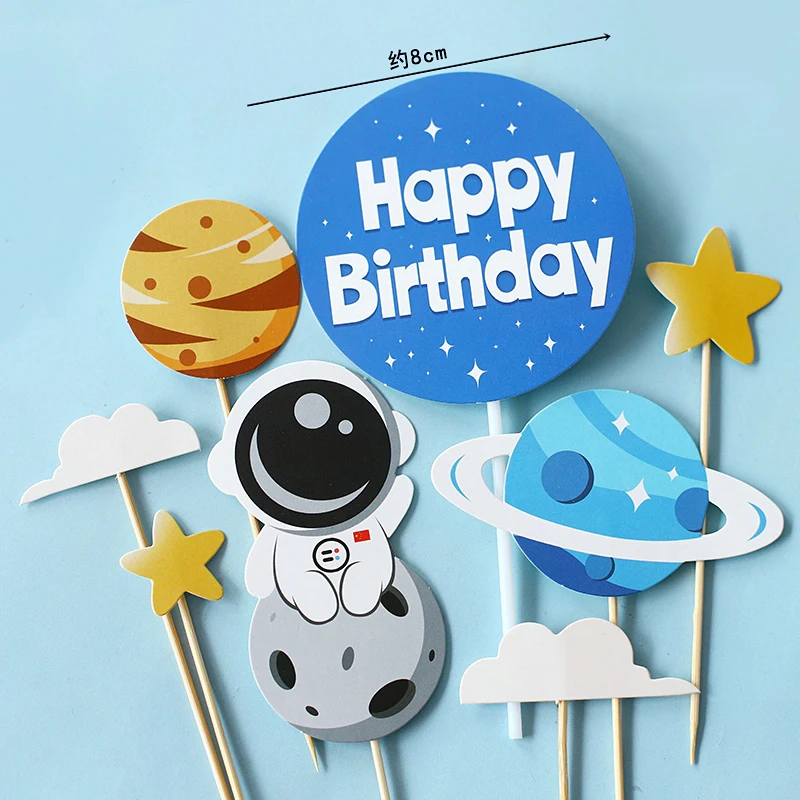 Decor Cake Topper Astronaut Space Boy Birthday Party Decorations UFO Kids Decor Cake Topper Dessert Baby Shower DIY Decor Part