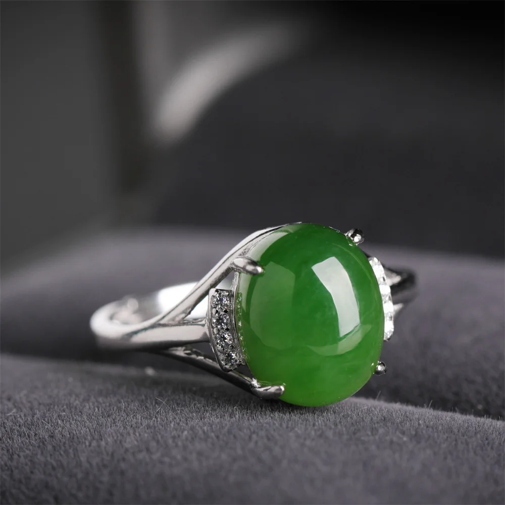 Genuine 925 Silver Jasper Ring Adjustable Green HeTian Jade Finger Rings with Certificate Trendy Gemstone Woman  Jewelry