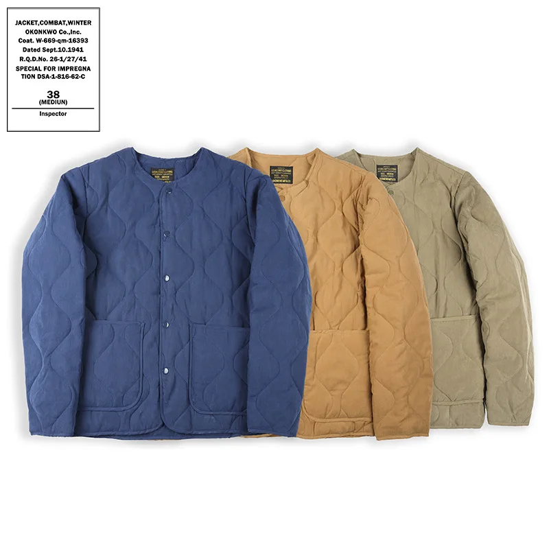 

Quilted Lining Jacket Retro Quilted Hunting Jacket Autumn Winter Men's Coat Single-Breasted Long Sleeve Outerwear Bomber Jacket