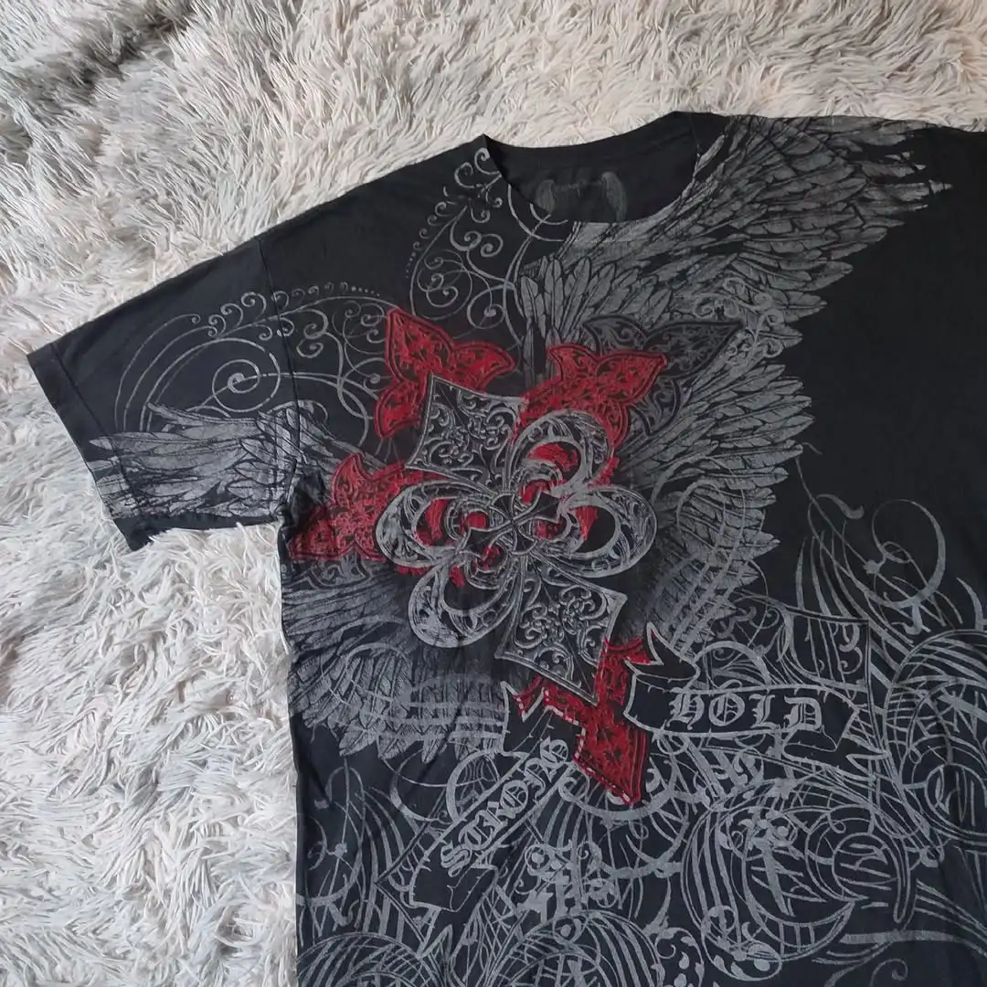 Y2K Style Gothic Affliction Distressed Cotton Shirt Oversized Punk Graphic Print Washed Soft Round Neck Tee Retro Short sleeve