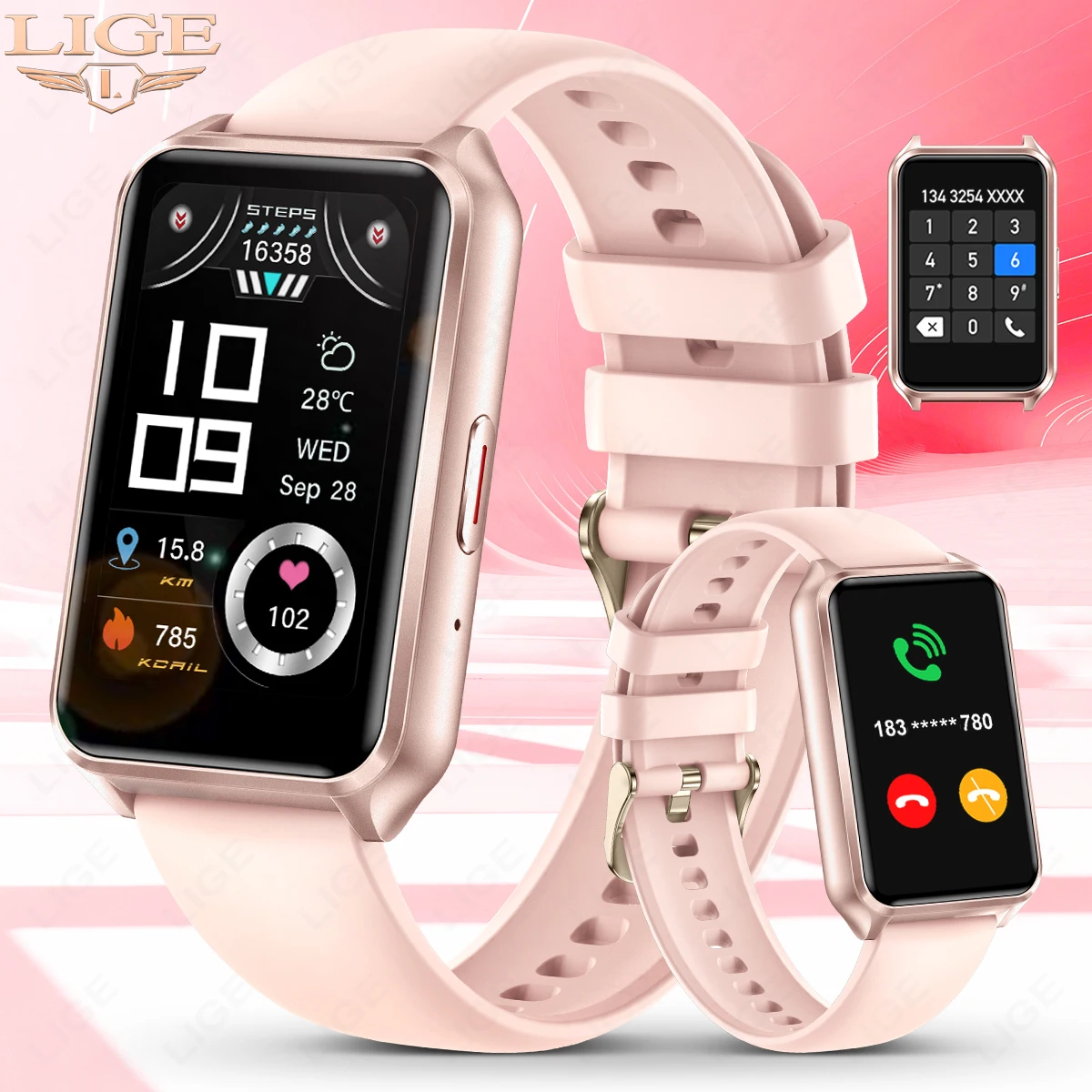 LIGE Fashion Women Smart Watch Men Sports Fitness Heart Rate Health Monitor Custom Dial Ai Voice Assistant Music Smartwatch Gift